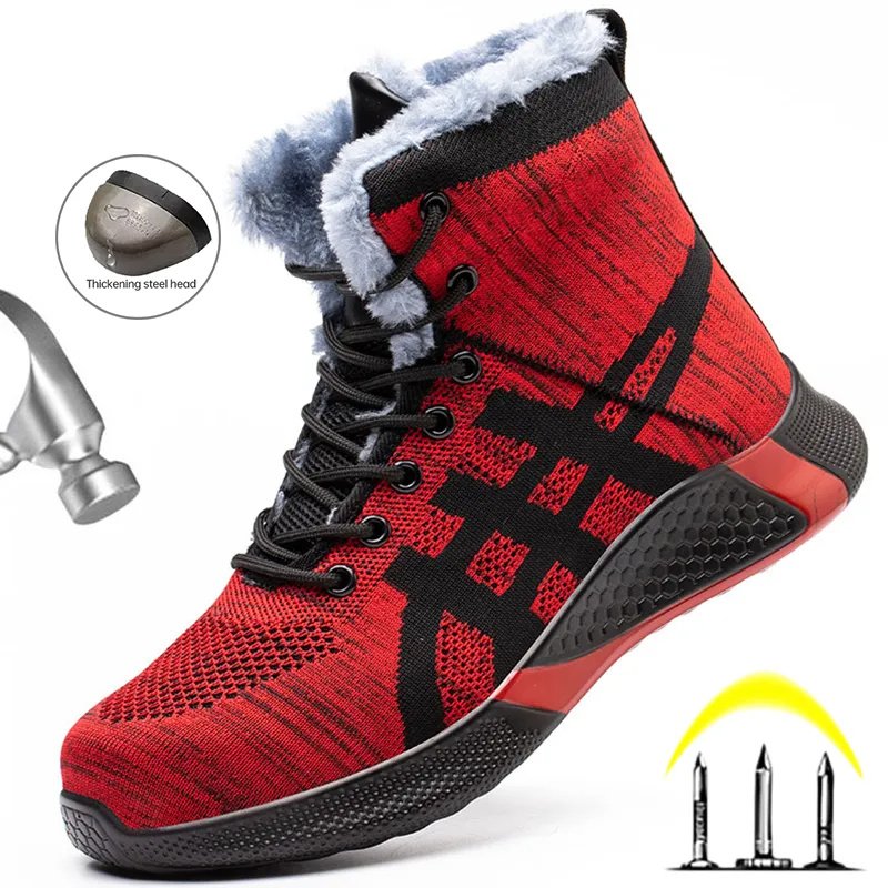 Men's Winter Plush Safety Boots: Anti-Smash, Anti-Puncture, Breathable Work Shoes