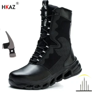 Men's High-Top Steel Toe Safety Boots - Slip-Resistant Work Shoes